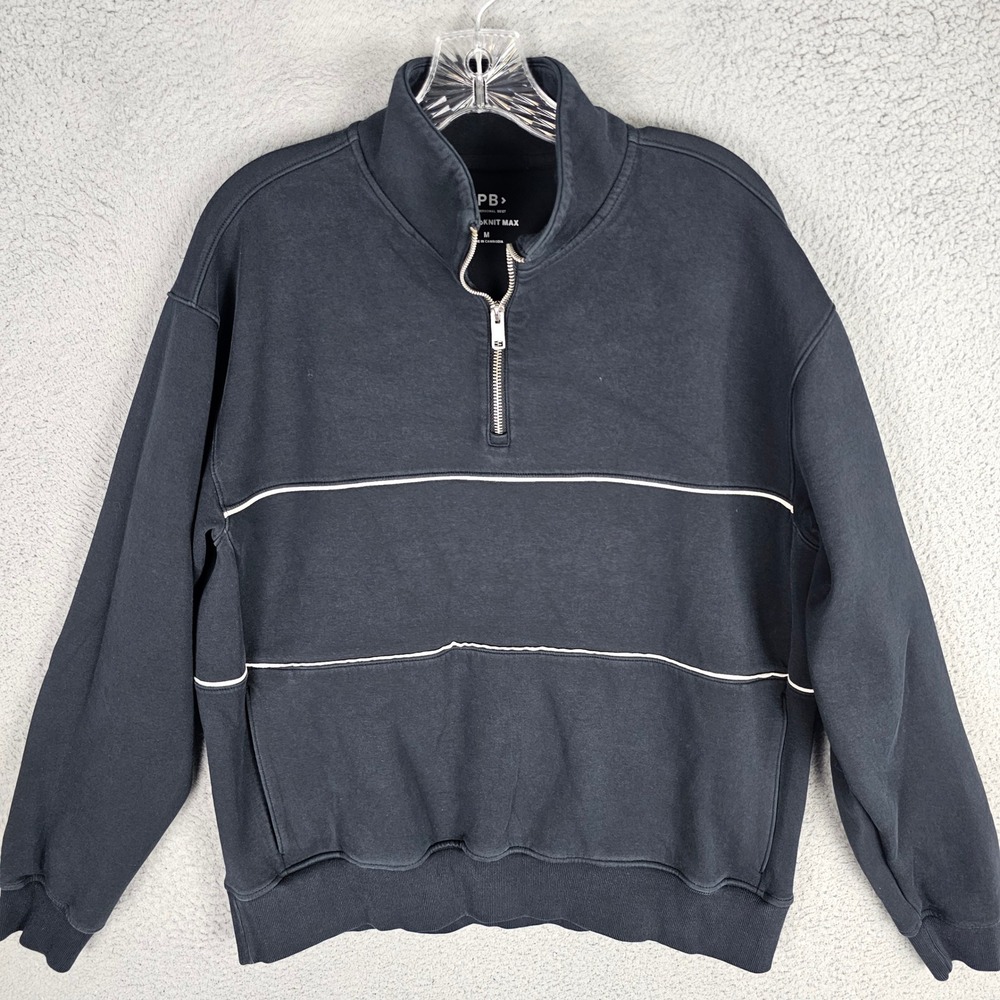 YPB Pullover Mens M Black neoKNIT MAX Quarter Zip Sweatshirt Contrast Piping